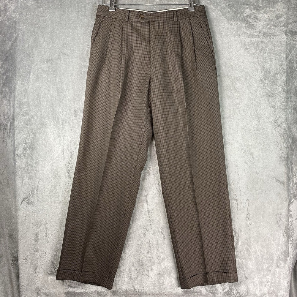 Vintage Chaps By Ralph Lauren Pants Mens Size 32 Brown Cuffed 100% Wool Pleated